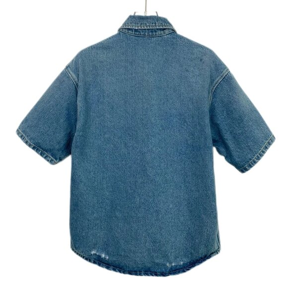 Prada Womens Short-Sleeve Denim Button-Up Shirt With Chest Pocket & Logo Patch - Picture 2 of 8